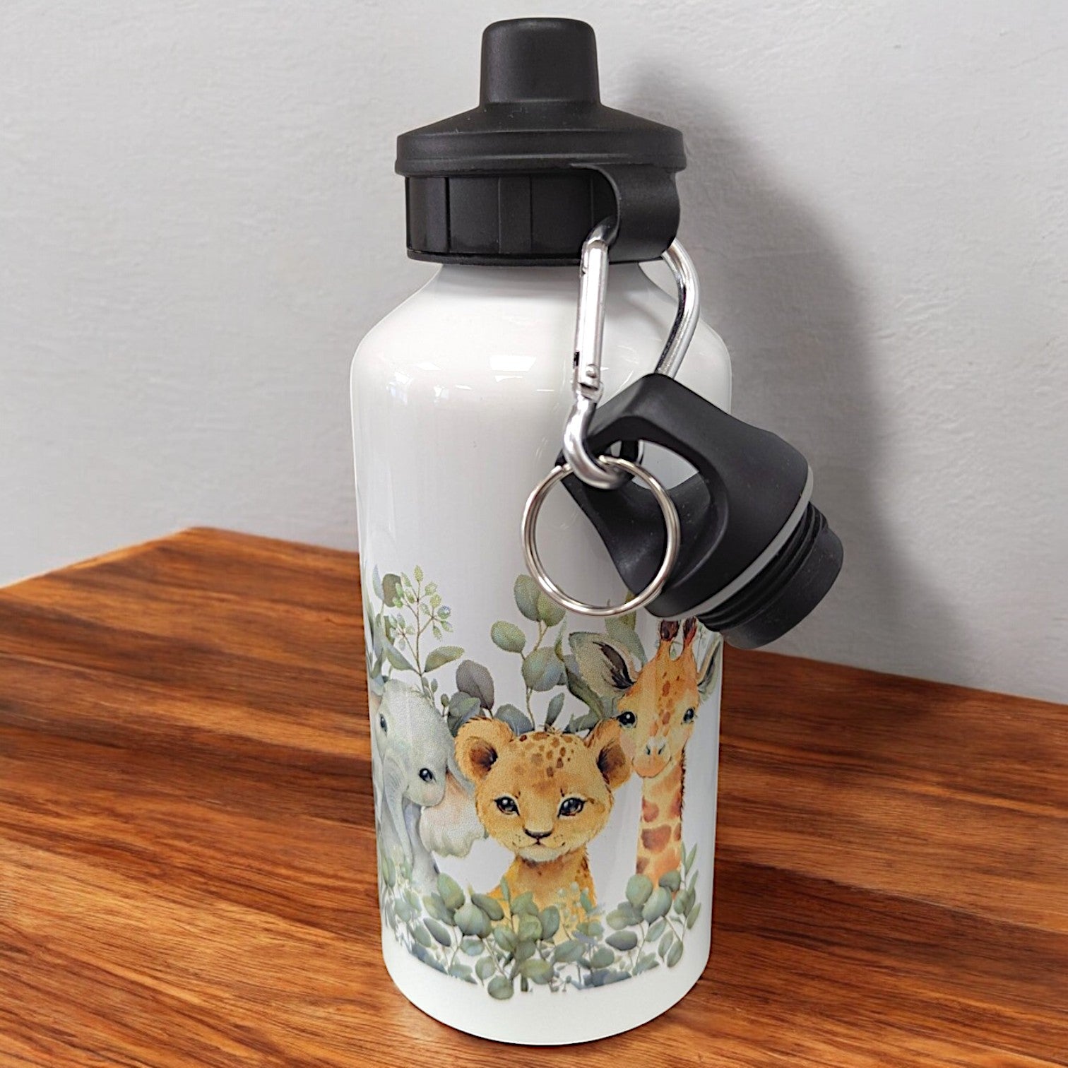 Handfolierte Edelstahl-Trinkflaschen mit Tiermotiven von SabrinArtDesign, 400 ml mit Trinkverschluss & Karabiner, 500 ml Thermosflasche mit Schraubverschluss, nachhaltige Alternative zu Plastikflaschen.