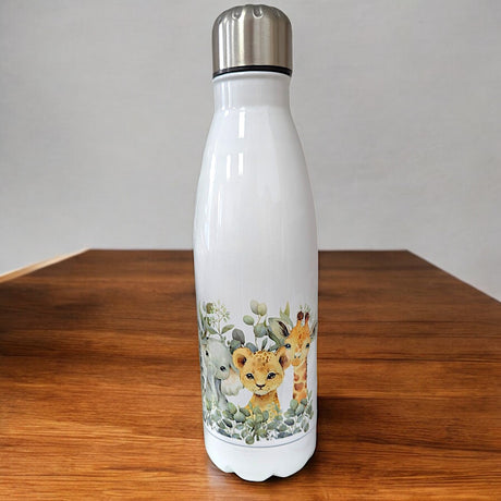Handfolierte Edelstahl-Trinkflaschen mit Tiermotiven von SabrinArtDesign, 400 ml mit Trinkverschluss & Karabiner, 500 ml Thermosflasche mit Schraubverschluss, nachhaltige Alternative zu Plastikflaschen.