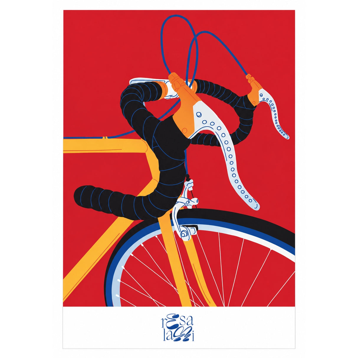 Gelbes Rennrad auf rotem Hintergrund.