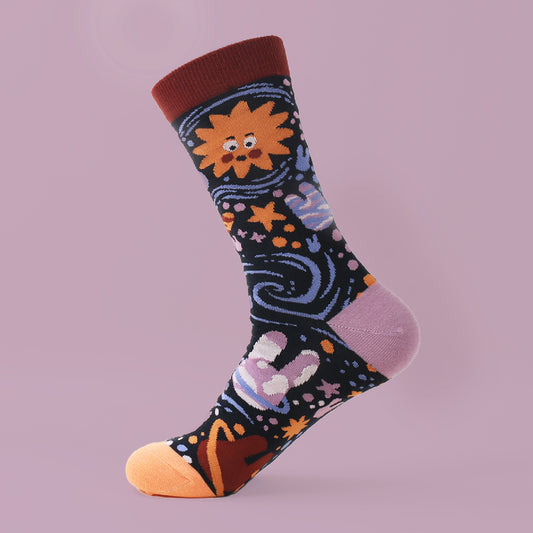 Galaxy Bunnies Baumwollsocken – Komfortable und stilvolle Socken mit Weltraumhasen und galaktischen Motiven. Größen EU 37–43 und EU 45–48 (Slim Fit) von Kabujiro. Dreizack Wien.