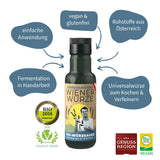 Braune Glasflasche mit Etikett der Bio-WienerWürze, 100ml.