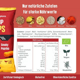 Packung Hempions Organic Hemp Flips Smoky Paprika, knuspriger Snack mit rotem Paprikapulver.