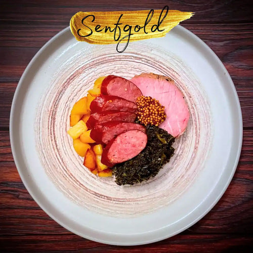 Senfgold „Fruchtig-Scharf“ Senfkaviar – handgemachter Senf aus Vorarlberg im Glas, 180 g, aromatisch-fruchtig mit Honig und Zitronensaft