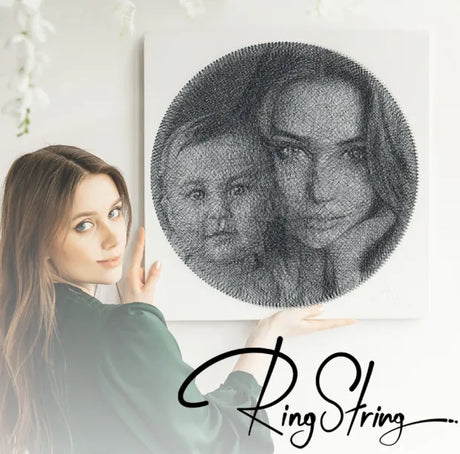 RingString DIY-Set bei Dreizack Wien – personalisiertes Kunstwerk aus MDF, Nägeln und Faden, 50×50 cm oder 35×35 cm, mit Audio-Anleitung, vor Ort ansehbar, exklusiv in Österreich erhältlich