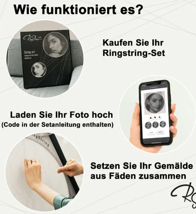 RingString DIY-Set bei Dreizack Wien – personalisiertes Kunstwerk aus MDF, Nägeln und Faden, 50×50 cm oder 35×35 cm, mit Audio-Anleitung, vor Ort ansehbar, exklusiv in Österreich erhältlich