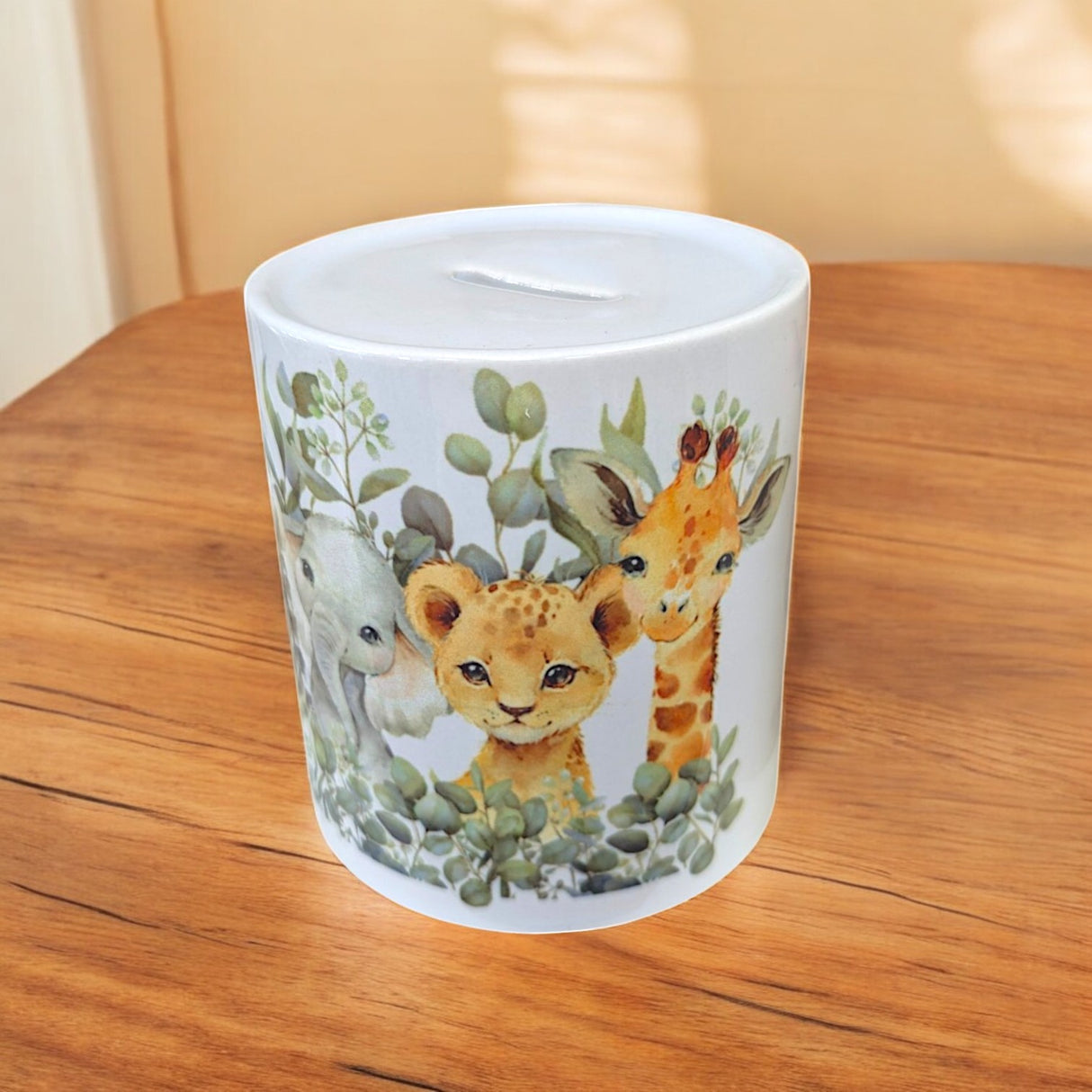 Handfolierte Keramik-Spardose von SabrinArtDesign, Tiermotive Nilpferd, Zebra, Elefant, Leopard & Giraffe, handgefertigtes Sparschwein, Geschenkidee für Kinder.