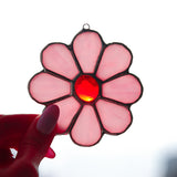 Kleine Blume,Handgemachte Glasdeko von Magpie Castle, Tiffany-Technik, Naturmotive wie Monstera, Pilze & Blumen, zum Aufhängen oder als Pflanzenstecker, kunstvolle Glaskunst aus Österreich.