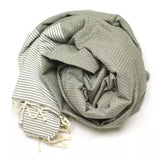 Desert Sage Wabenmuster Fouta von Anna Aniq in Beige: 100 % recycelte Baumwolle, fair produziert in Tunesien, weich, saugfähig, schnelltrocknend, 200 x 100 cm oder 70 x 50 cm, vielseitig für Sauna, Reisen & Strand.