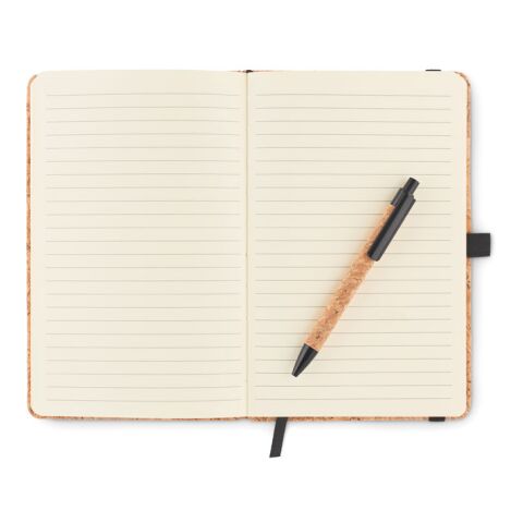 Personalisierbares DIN A5 Notizbuch aus Kork mit Gravur, inkl. Kugelschreiber aus Kork & Weizenstroh, nachhaltiges Journal, graviert in Wien.