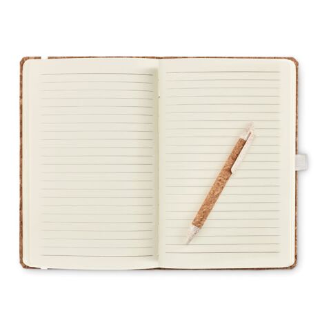 Personalisierbares DIN A5 Notizbuch aus Kork mit Gravur, inkl. Kugelschreiber aus Kork & Weizenstroh, nachhaltiges Journal, graviert in Wien.