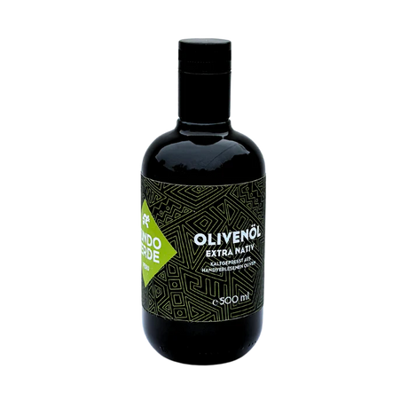 Natives Bio-Olivenöl extra von Fundo Verde in dunklem Glas – Criolla-Oliven aus Peru, nachhaltige Produktion, beste Qualität.
