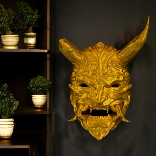 Japanische Oni Maske 3D-Druck, Farbe personalisierbar, handgefertigte Wanddeko von Dreizack Wien, dekoratives Cosplay-Accessoire, PLA, nicht tragbar.