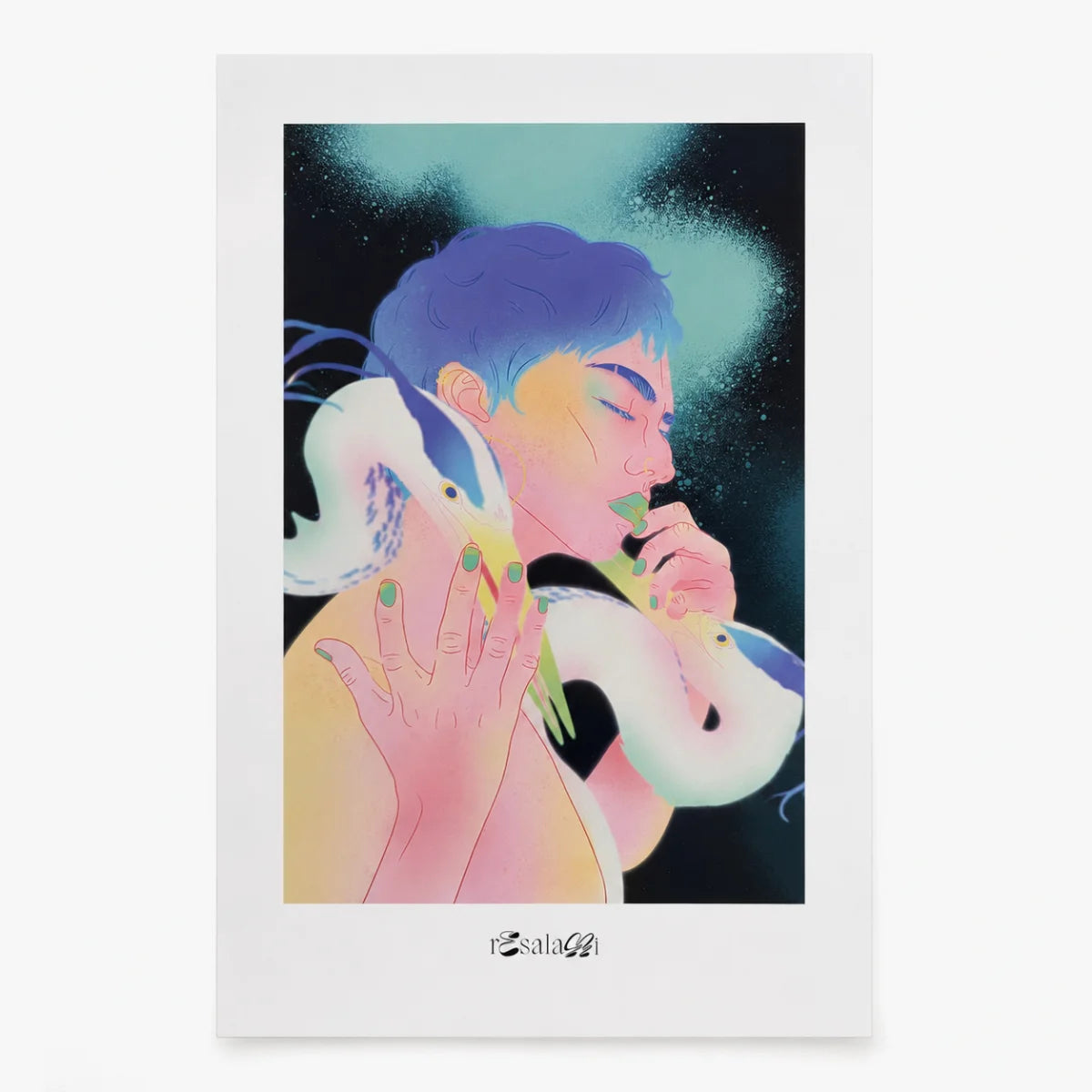 A4 Kunstdruck im Hochformat mit abstrakter Queer Kunst in lebhaften Farben und feiner Textur.