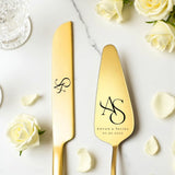 Tortenheber und Messer Set Gold oder Silber – Edelstahl Hochzeits-Set mit Gravur, personalisierbar, graviert in Wien, Geschenkidee Dreizack Wien