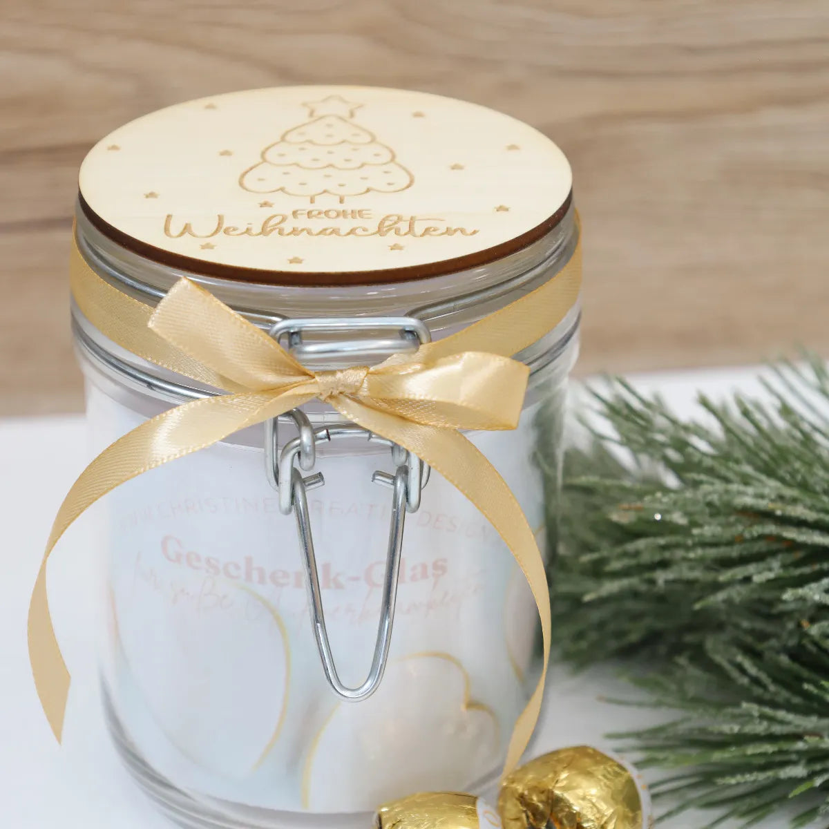 Süßes Vorratsglas mit graviertem Holzdeckel, versch. Designs | Personalisierter Küchenhelfer