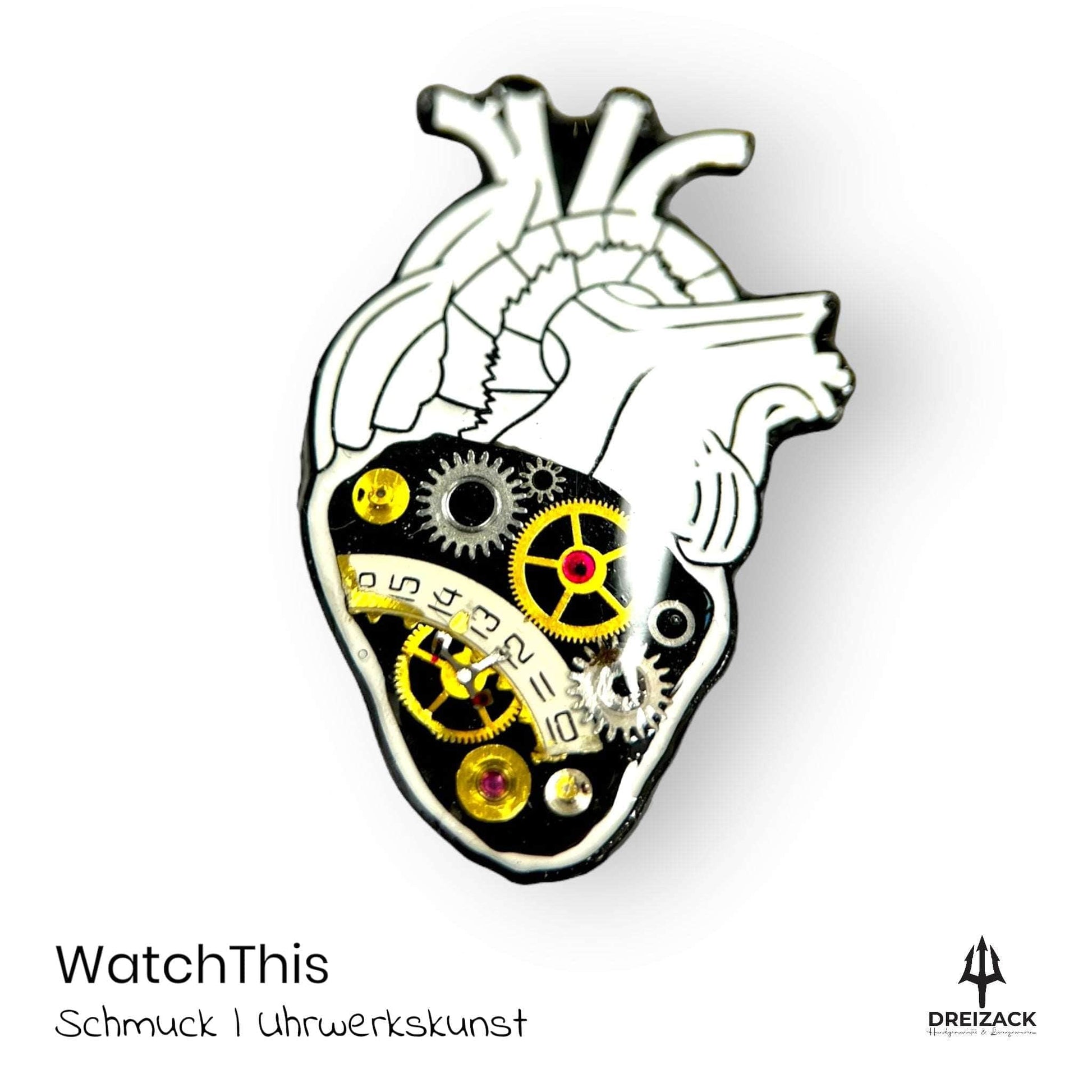 Ansteck-Pins von WatchThis - Zeitlose Eleganz aus Uhrwerken Herz Weiß | Freya Schmuck WatchThis oesterreich handgemachte geschenke in wien
