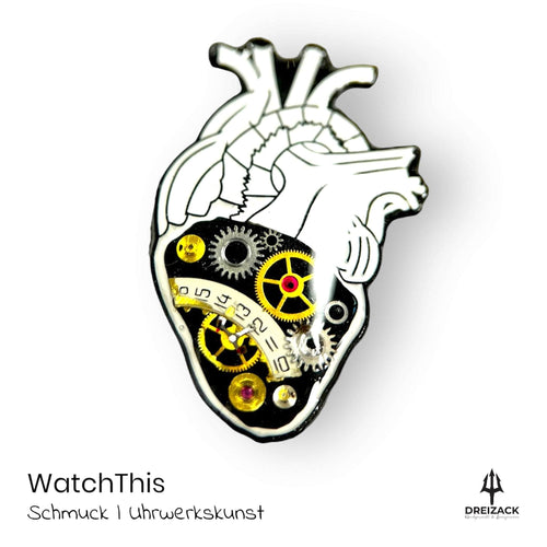 Ansteck-Pins von WatchThis - Zeitlose Eleganz aus Uhrwerken Herz Weiß | Freya Schmuck WatchThis oesterreich handgemachte geschenke in wien